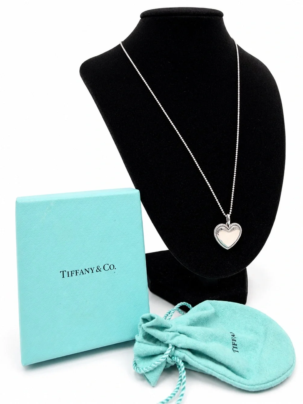 Tiffany & Co. Sterling Silver Heart Pendant Necklace with Tiffany Box & Pouch